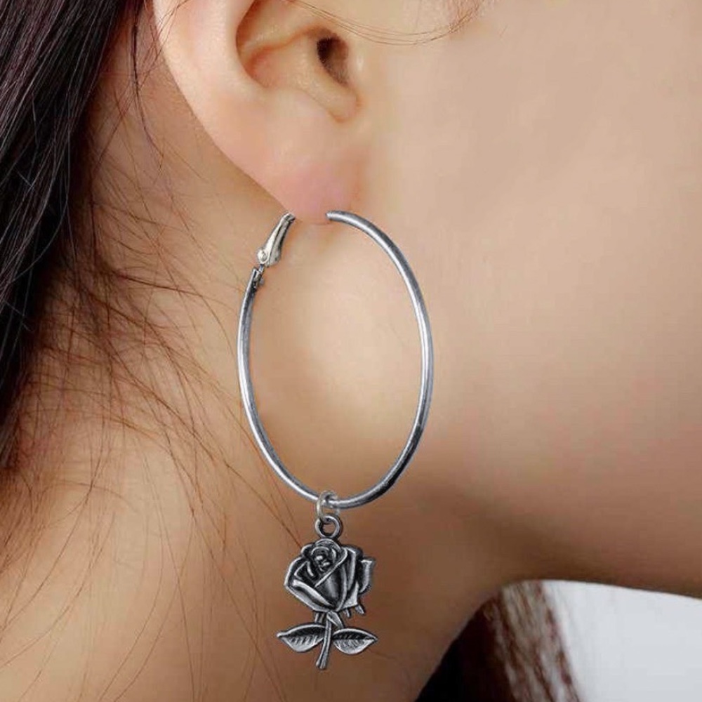 2/$20! Silver Hoops w/Antiqued Rose - Picture 4 of 10